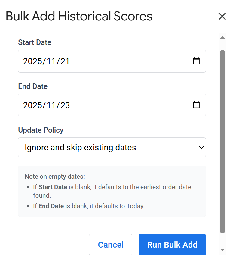 Bulk Add Historical Scores Operation